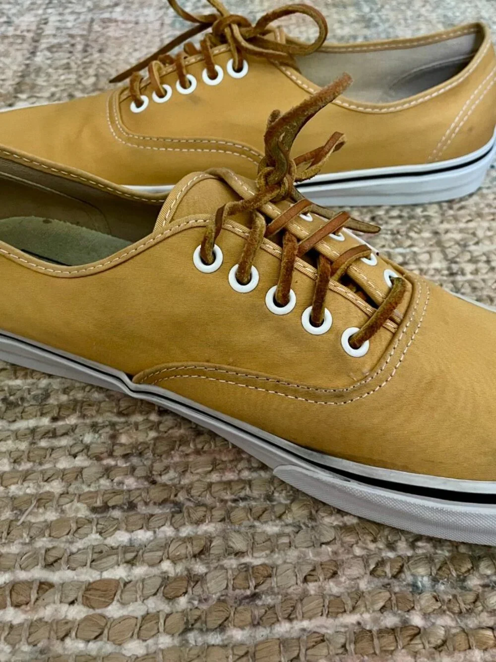 VANS Authentic Canvas Leather Lace-up Sneakers Mustard Yellow / Golden Mens 10